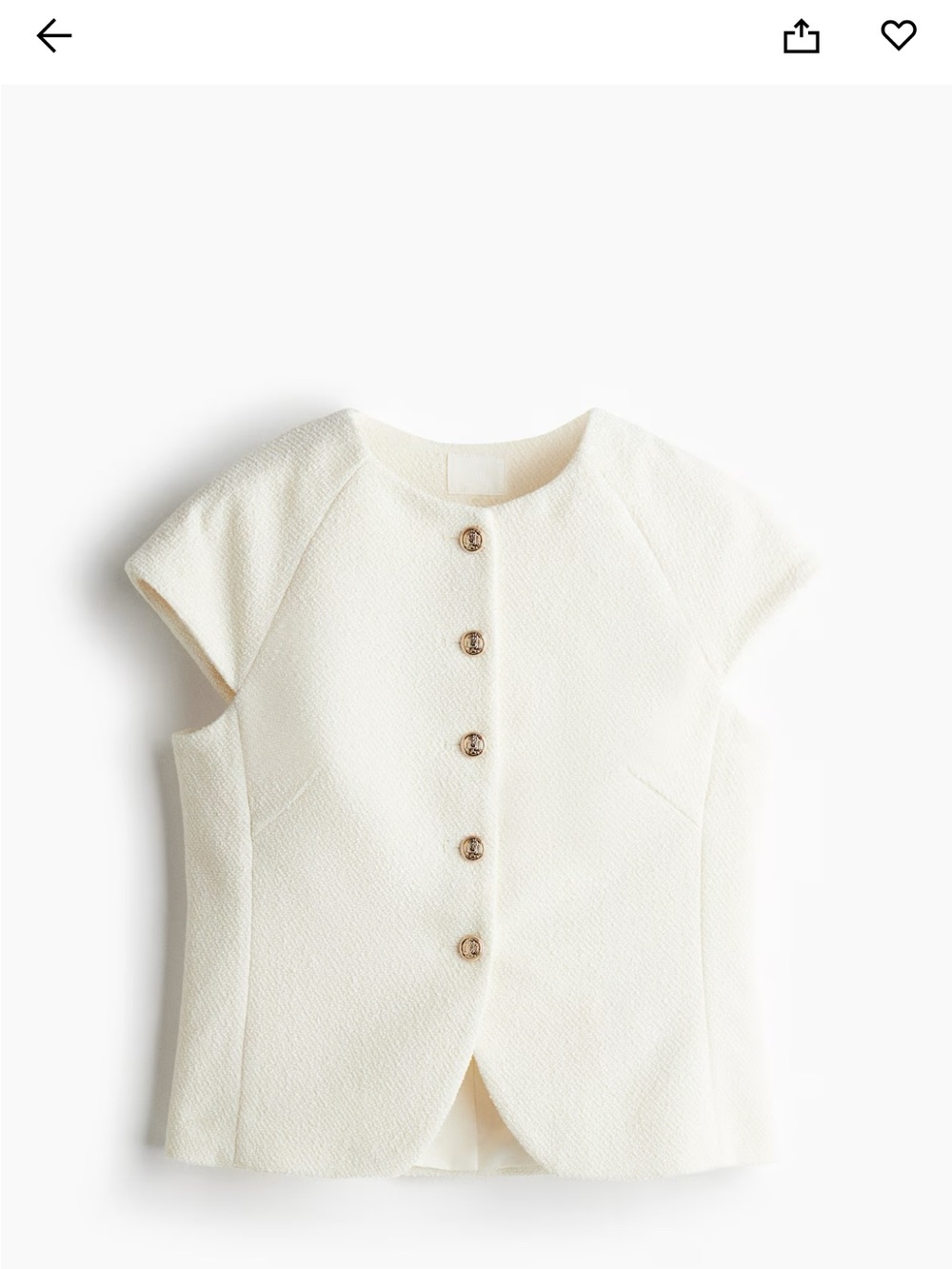 H&M Small Cream Short-Sleeve Textured Button-Front Top